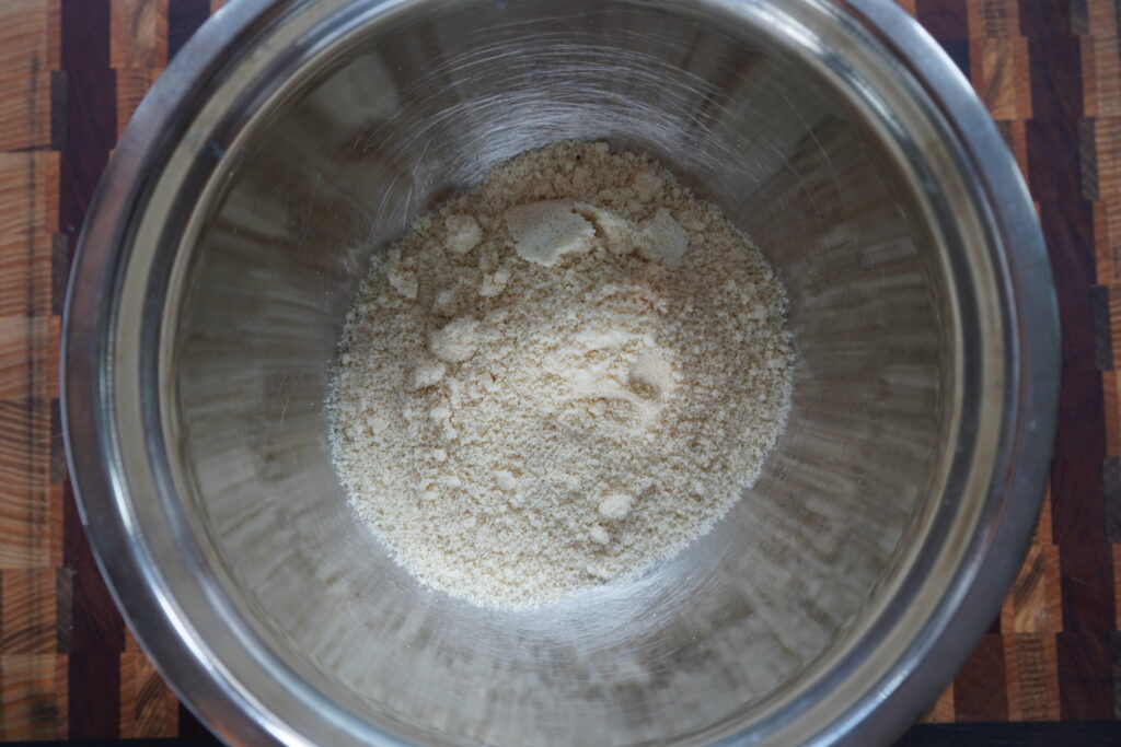 almond flour in a stainless steal bowl