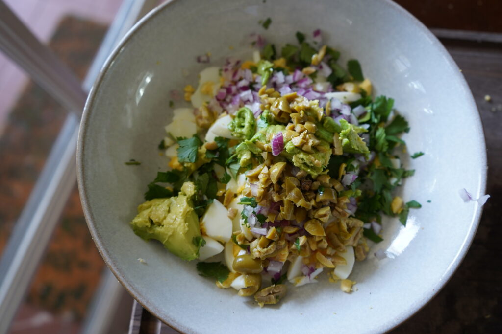 Chop them up small and add them to the egg salad