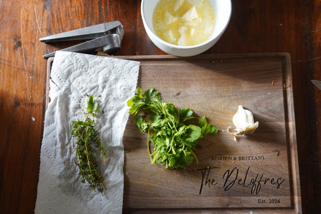 Herbs and garlic for garlic herb butter.