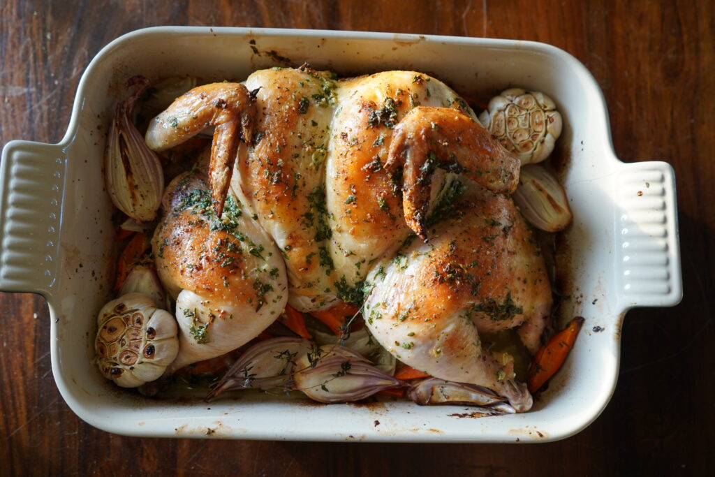 Whole baked chicken for thanksgiving.