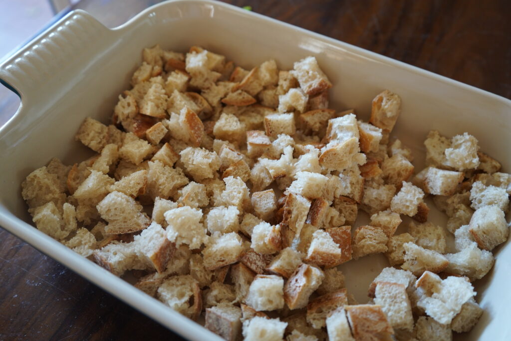 sourdough cubes that have been toasted in the oven