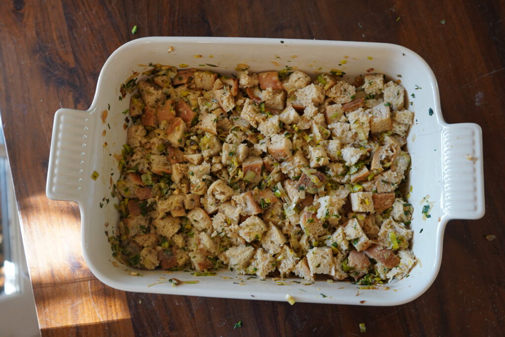 Stuffing in a casserole dish