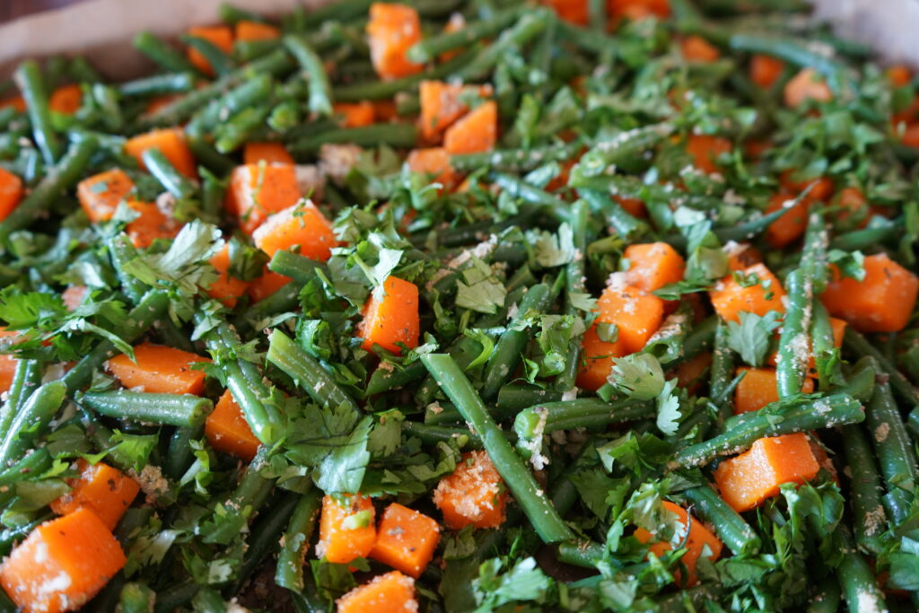 cilantro sprinkled over roasted vegetables