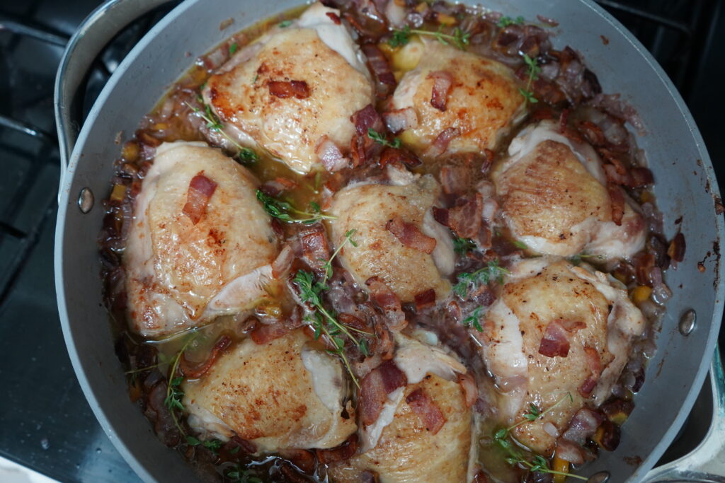 a french chicken recipe finished in a pan