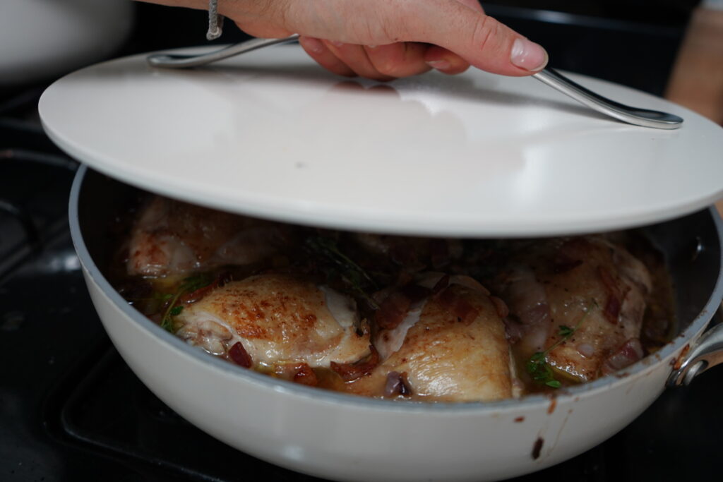 the lid being taken off of a french recipe