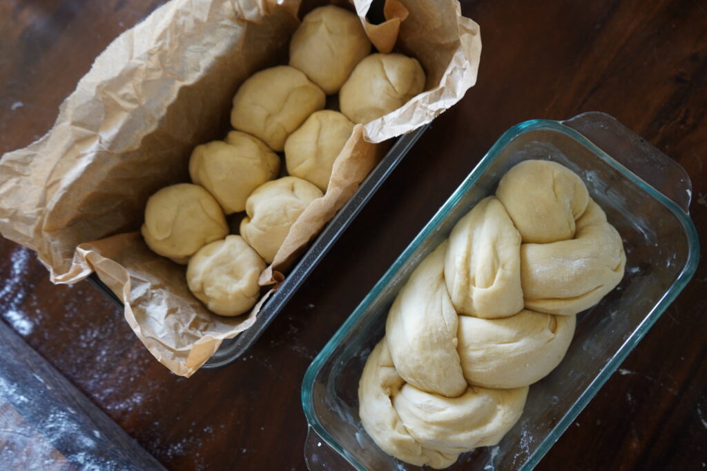 2 brioche loafs about to be set to risde