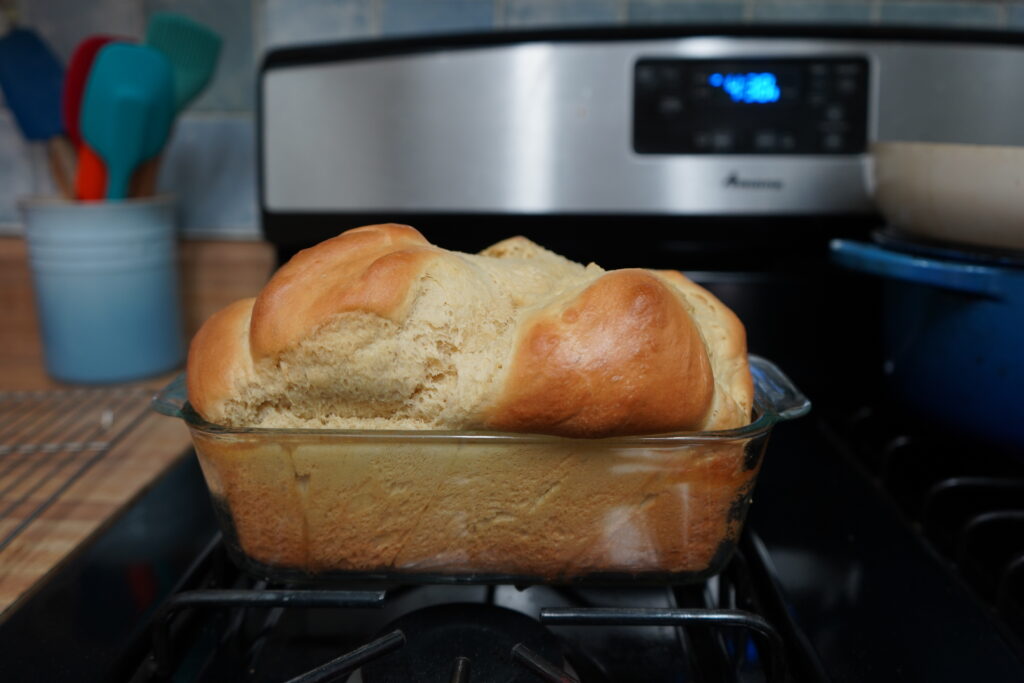 brioche busting out of the bread pan