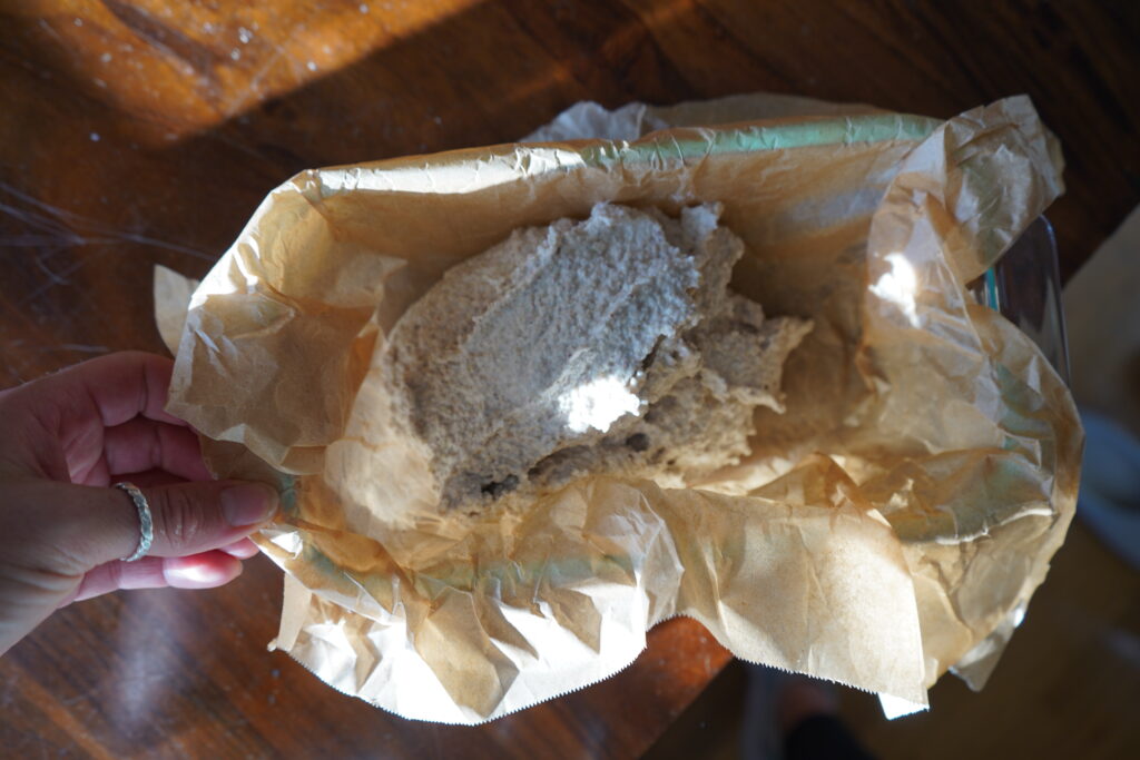 buckwheat dough in a parchment lined dish