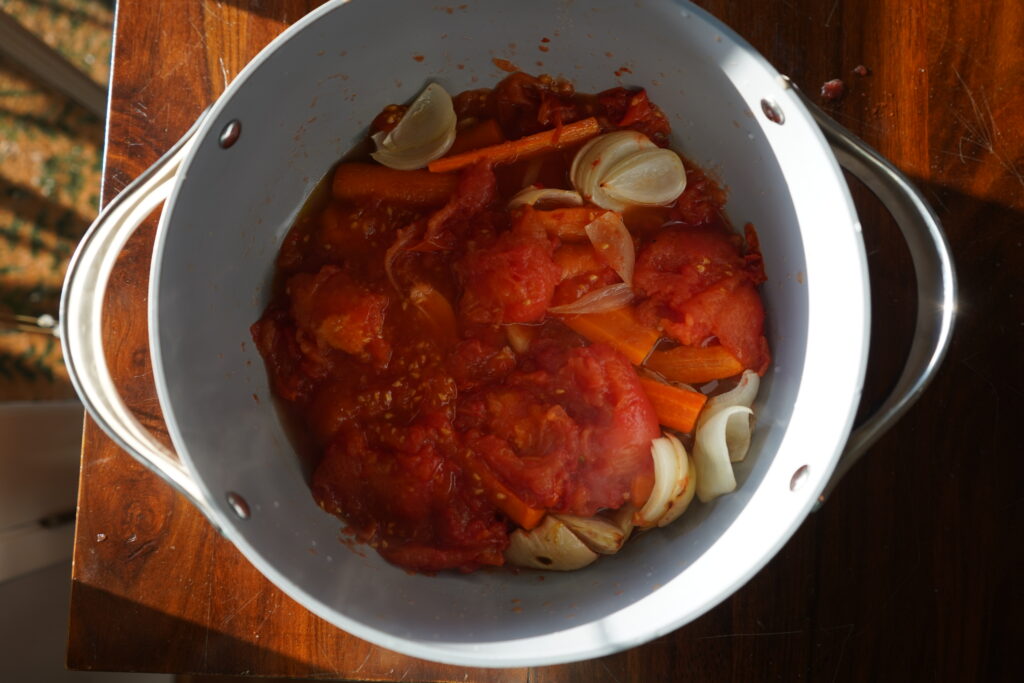 mushed vegetables in pot