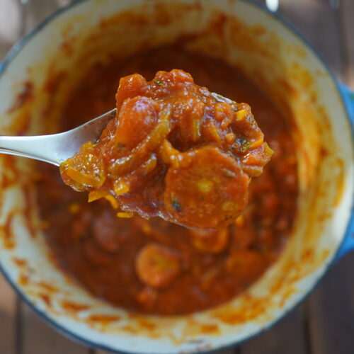 Rougail Saucisse in a pot