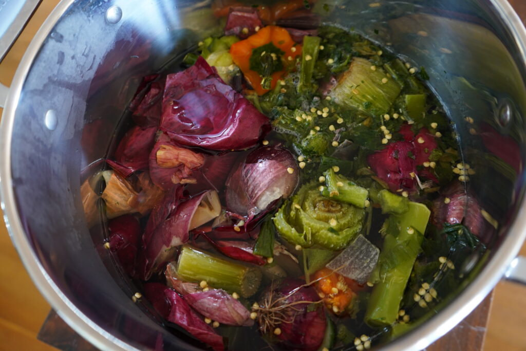 homemade vegeable broth in a pot