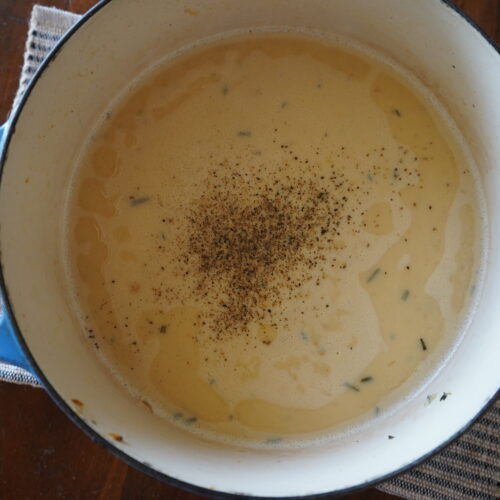 french garlic soup in a Dutch oven