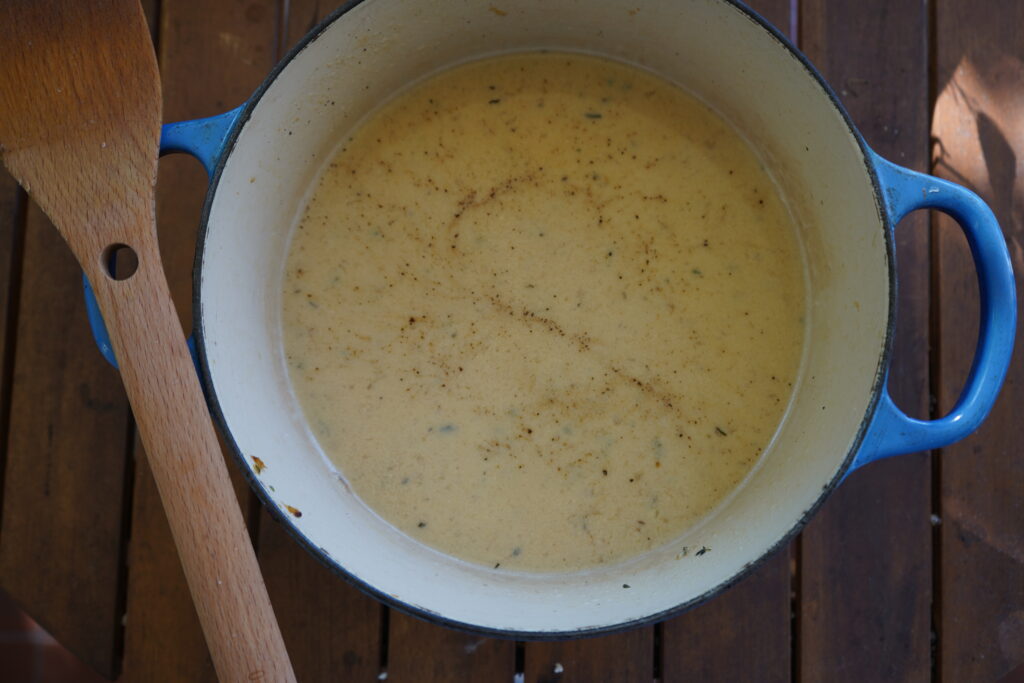 garlic soup with pepper mixed in