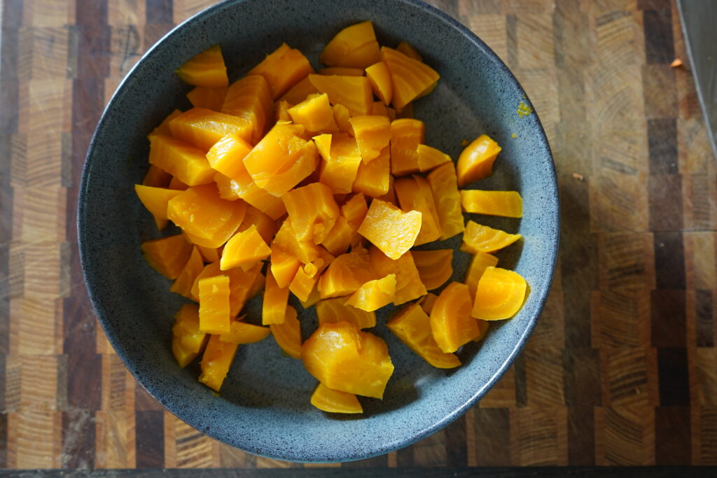 golden beets, cubed and in a bowl