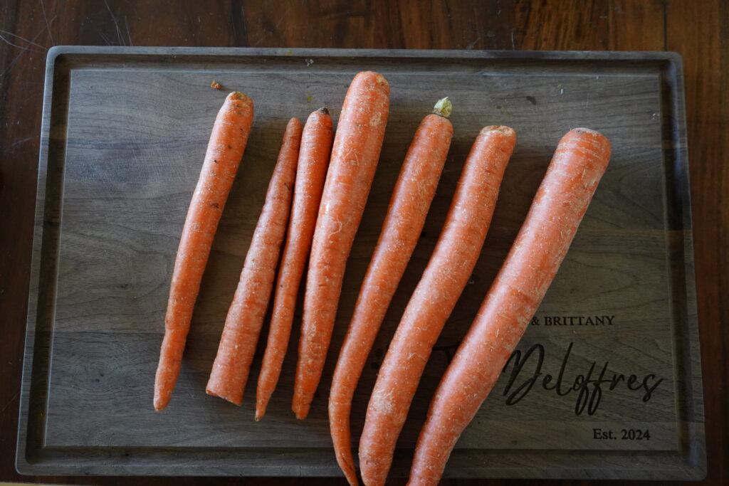 7 Carrots on a cutting board