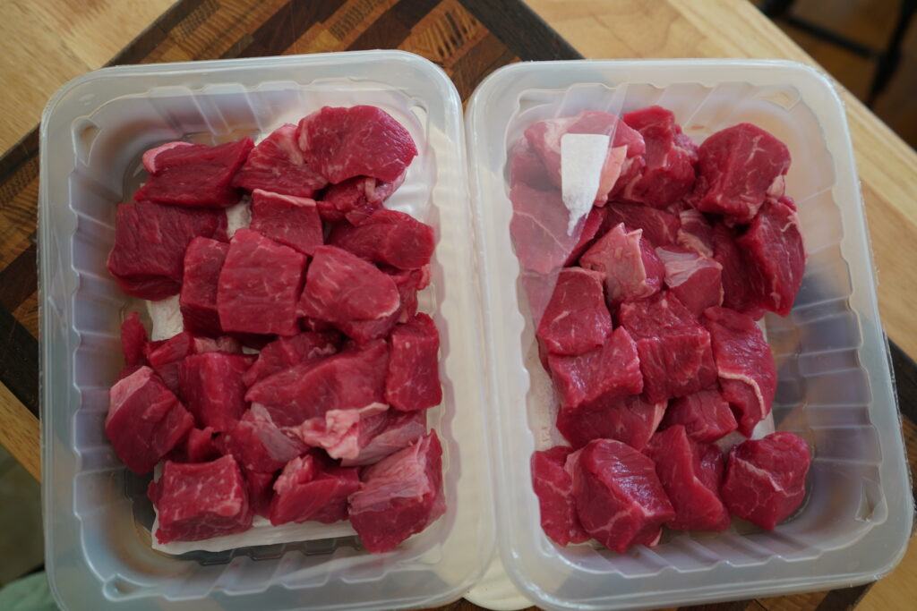 2 containes of grass fed beef chunks