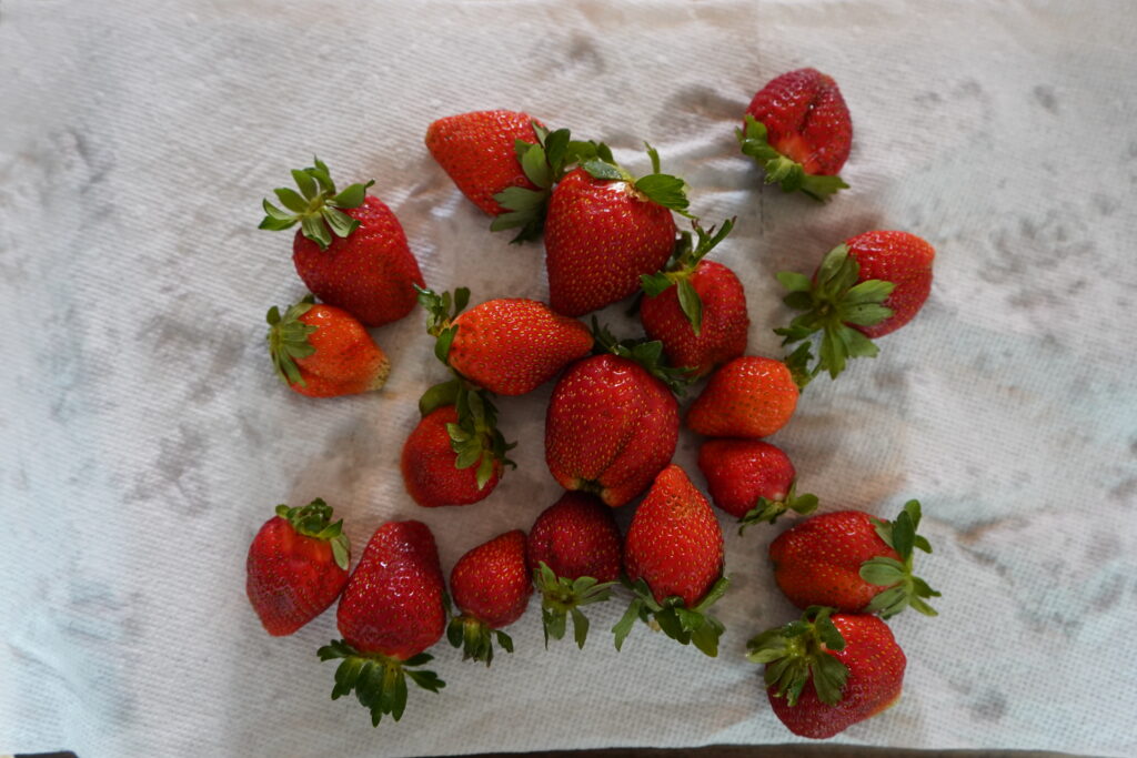 washed strawberries on a paper towel