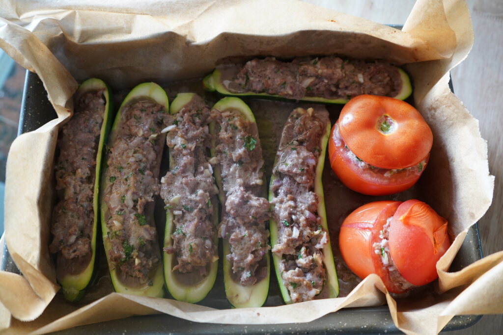 cooked ground beef stuffed in vegetables