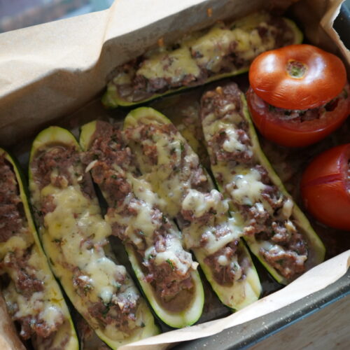 stuffed vegetables in a baking try