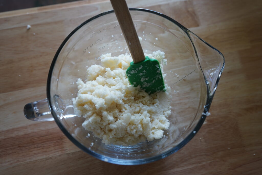 minced cauliflower in a glass bowl