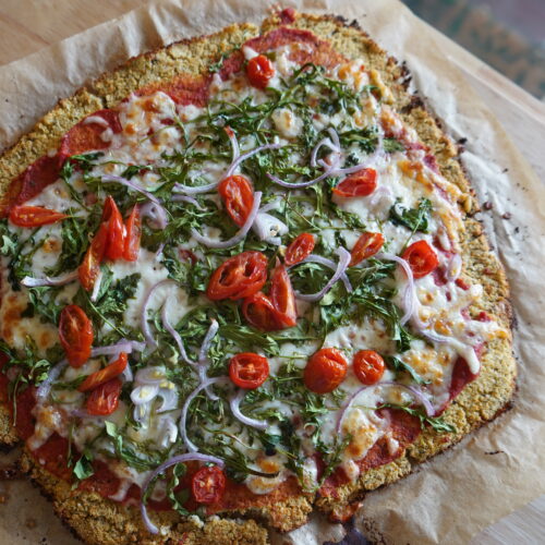 a pizza made with cauliflower pizza crust