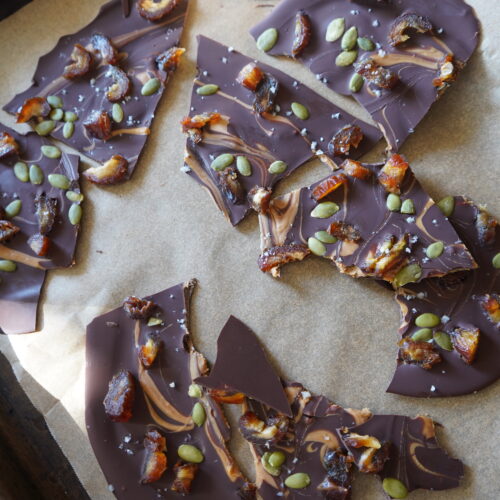 healthy chocolate bark on a pan