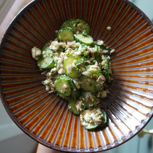 cucumber, feta salad in a bowl