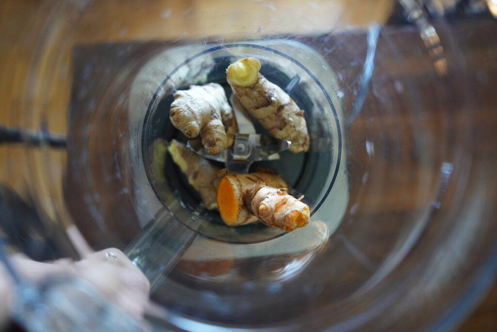 ginger and turmeric in a blender