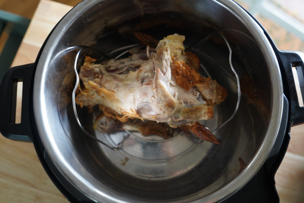 Chicken bones carcus in an instant pot
