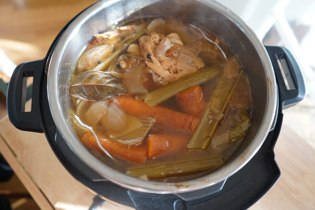 cooked bone broth in an instant pot