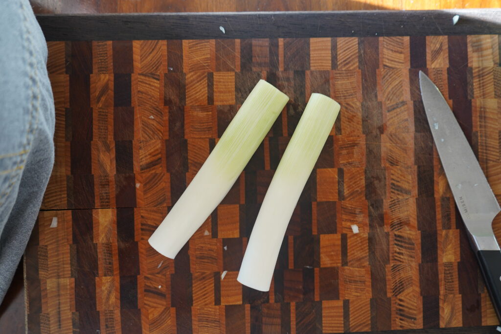 leeks on a cutting board