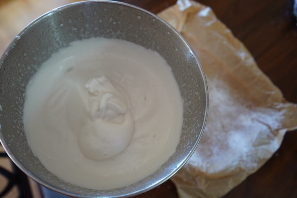 fresh marshmallow in a mixing bowl