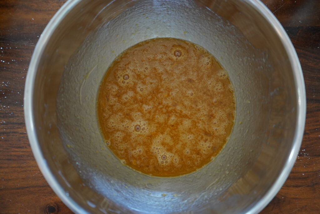 a mix of wet ingredients in a mixing bowl