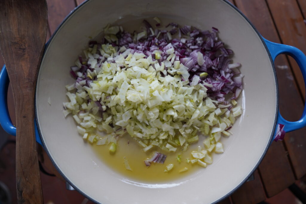onion, fennel and olive oil in a pan